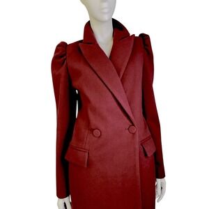 Express Women's Double Breasted Burgandy Maroon Puff Sleeve Long Coat Size S